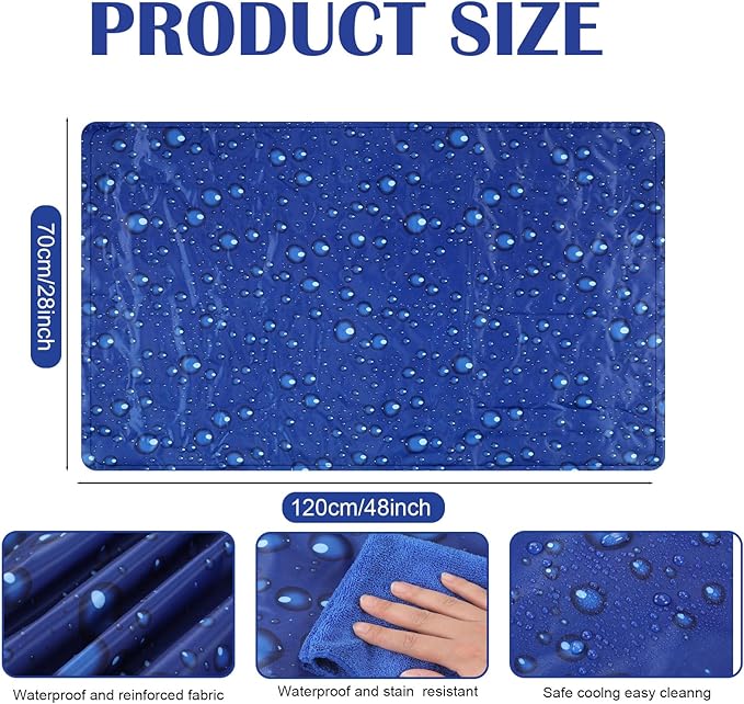 Cooling Pad Mat for Sleep Cooling Mattress Pad Gel for Bed, Relieve Pain, Summer Hot Flashes, Adult, Pets, No Water or Electricity Required(Plain,Dark Blue,48 x 28 Inch)
