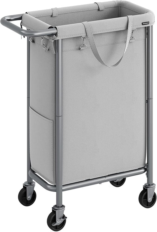 SONGMICS Laundry Basket with Wheels, Rolling Laundry Hamper, 23.8 Gallons (90 L), Removable Liner, Steel Frame with Handle, 24 x 11.4 x 31.9 Inches, Dove Gray URLS003G01