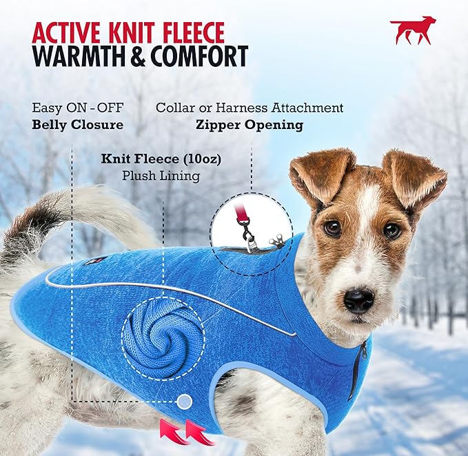Insulated Fleece Sweater for Dogs | Lightweight Warm Dog Vest | Zipper Port for Harness | Cold Weather Winter Jacket | Rain Snow Repellant Coat | Adjustable for Small Medium Large Male Dogs (Blue/XL)