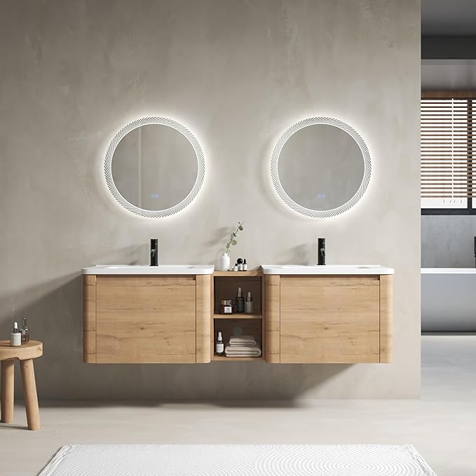 Wall-Mounted Bathroom Sink Vanity Set with White Ceramic Sink and Soft-Close Doors with Side Cabinet. (28'')