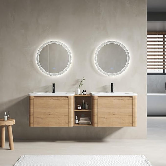 Wall-Mounted Bathroom Sink Vanity Set with White Ceramic Sink and Soft-Close Doors with Side Cabinet. (28'')