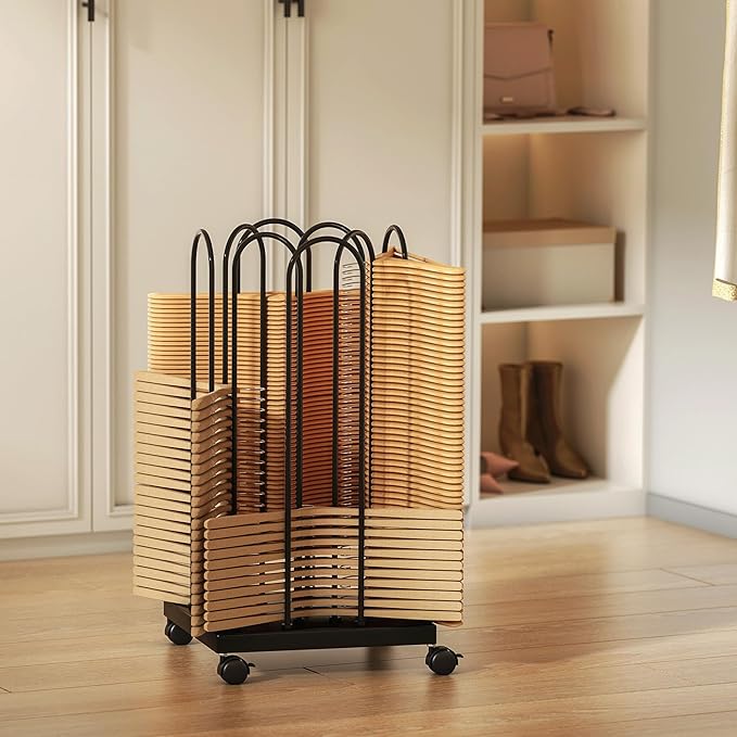 AIWFL 4 Side Storage Hanger Stacker Cart, Hanger Organizer Stacker with 4 Wheels, Clothes Hangers Storage Rack, 4 in 1 Rack Stand for Laundry Room, Shopping Mall, Specialty Store