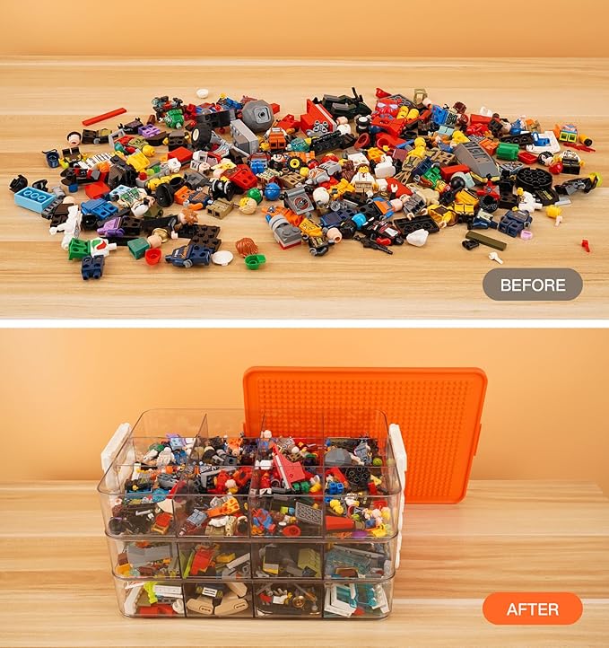 WANLIAN Storage Containers with Building Plate Lid, Acrylic Stack-able Organizer Bin Chest, Brick Toy Storage Organizer with handle, Bin Storage, Storage (Does not include Bricks)