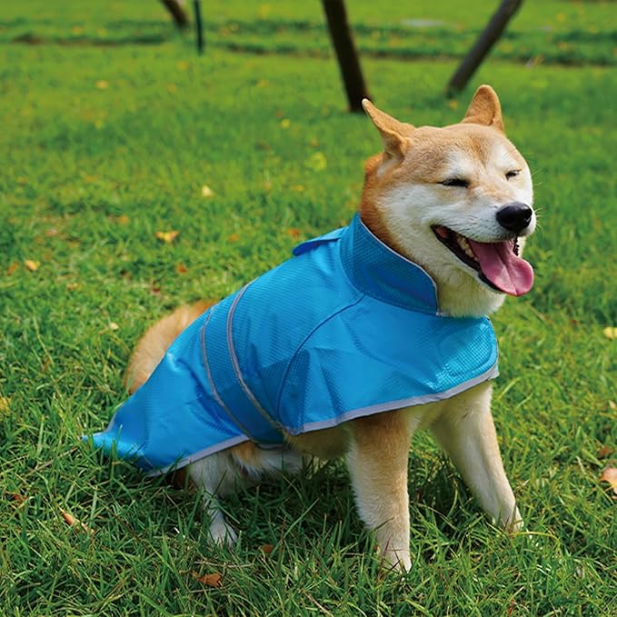 Dog Raincoat| Waterproof Adjustable & Lightweight Dog Jacket with Reflective Strips| Easy Step-in Closure for All-Weather| Fits Small Medium Large Dogs(Blue,Medium)