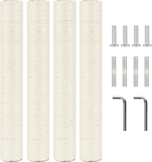 4 Pcs 2.9in 7.4cm Diameter Cat Scratching Post Replacement Pole Parts for Cat Tower (M10, 19.7in/50cm)