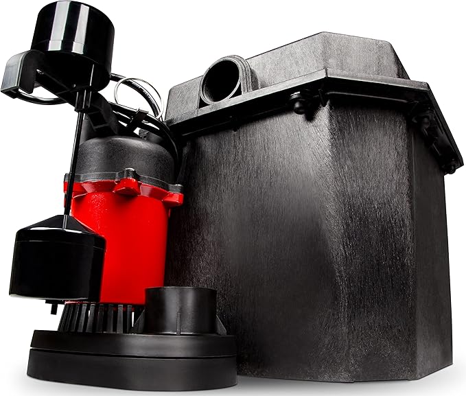 Red Lion RL-SPS33 1/3 HP, 115-Volt, 3200 GPH Under-Sink Sump Pump System with 6 Gallon Basin, Red/Black, 14942736