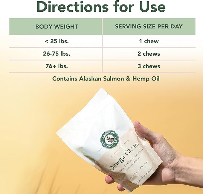 Veterinary Naturals Hemp Oil & Salmon Oil Chews for Dogs - Support HIPS & Joint - Best Source of Omega 3 - Fish Oil for Dog’s Shiny Coat & Itch Free Skin - 60 Soft Chew Dog Joint Supplements
