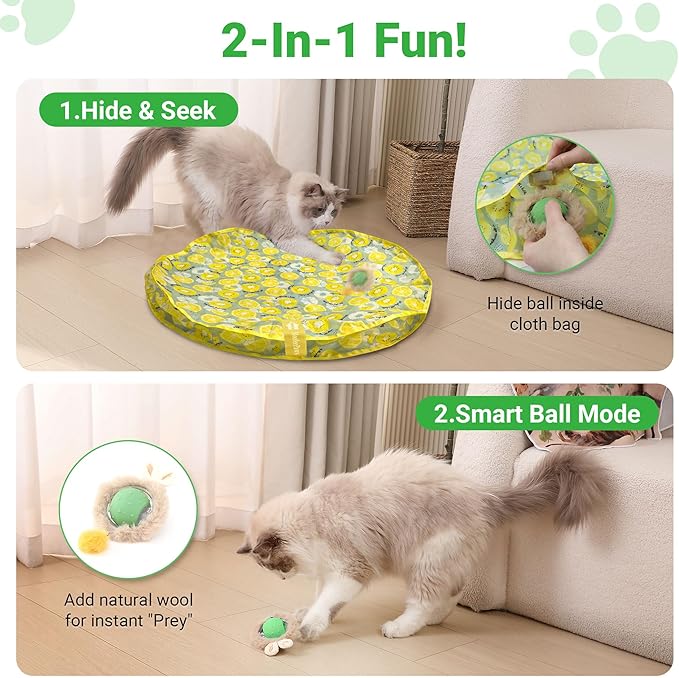 Interactive Cat Toys for Indoor Cats Fast Rolling Ball, Automatic Motion Activated Ball, Hide and Seek for Indoor Exercise Toys, Real Bird Squeaky for Kitten Exercise Kicker (Yellow)