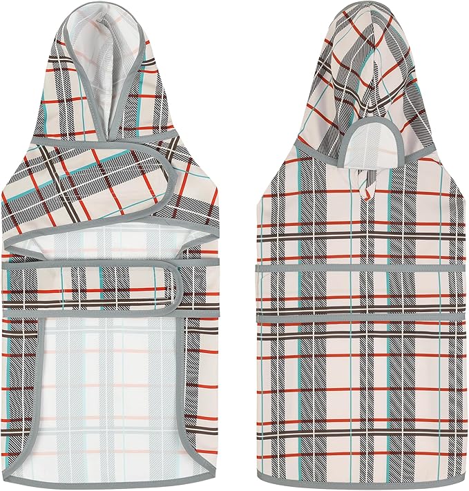 Dog Raincoat for Small Dogs Puppies Waterproof Hooded Rain Jacket with Reflective Strips Leash Hole & Poncho Adjustable Fit (Plaid,S)
