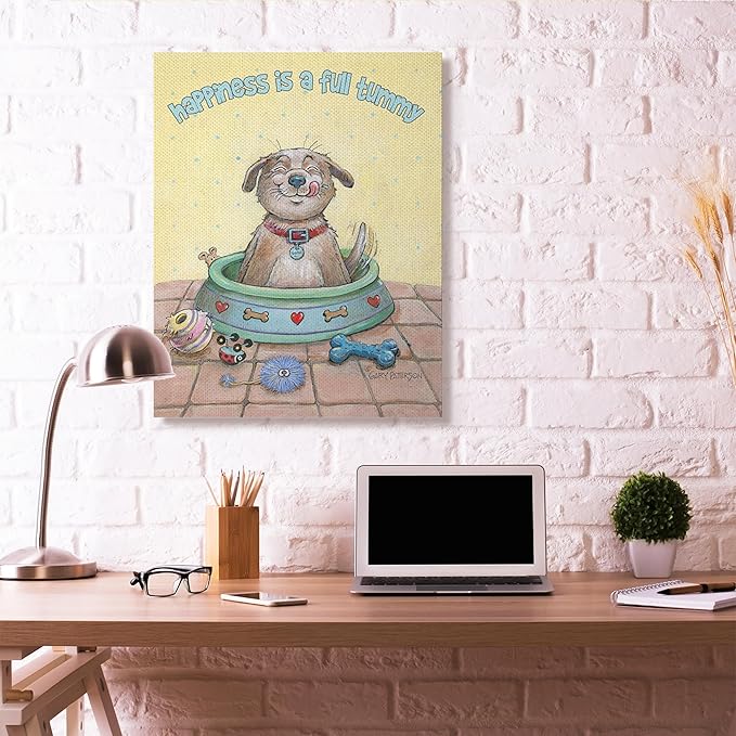 Stupell Industries 'Happiness is A Full Tummy Dog Funny Cartoon Pet Design', Canvas Art, 36 x 48 Inches, Easy to Hang and Sturdy, Made in USA, by Gary Patterson
