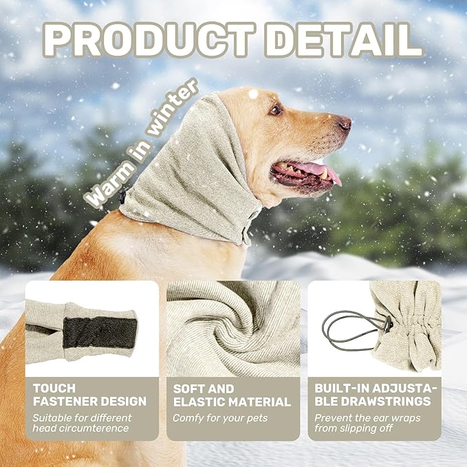 Dog Calming Hoodie, No Shake Ear Wraps for Dogs, Adjustable Dog Ear Muffs for Noise Protection, Ear Wrap Head Cover for Anxiety Relief & Hematoma (Pearl White, S(Head Circle:9.8"-14.9"))