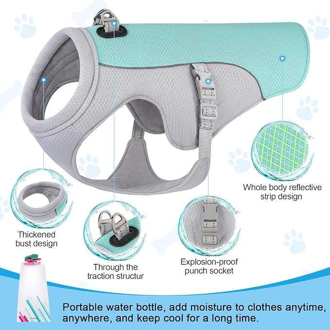 Dog Cooling Vest Dog Harness Cooler Jacket with Portable Water Bottle, for Walking Dog, Outdoor Camping and Hunting Training.（L）
