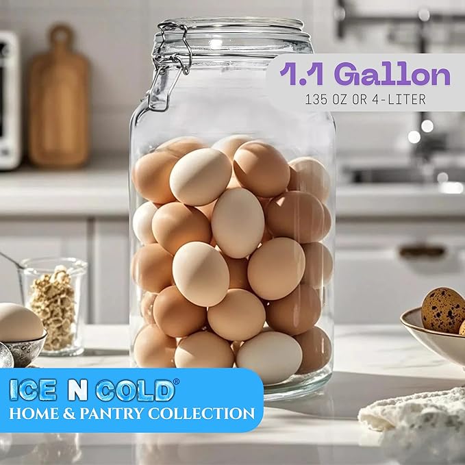 Airtight Glass Storage Jars with Clamp Lid – Food Storage Containers with Rubber Gasket Seal – Pantry & Kitchen Canisters for Dry Goods, Coffee, Sugar, Pasta – 0.4L to 4L Sizes (6, 135oz | 4L)