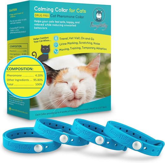 FetchMart Calming Collar for Cats — Pheromone Anxiety Relief | 4-Pack, 4 Weeks Each