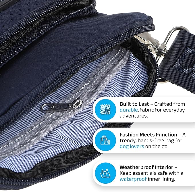 DOOG Walkie Bag - Adjustable Dog Treat Pouch Shoulder Bag with Poo Bag & Water Bottle Compartments - Comfort Fit for Everyday Use