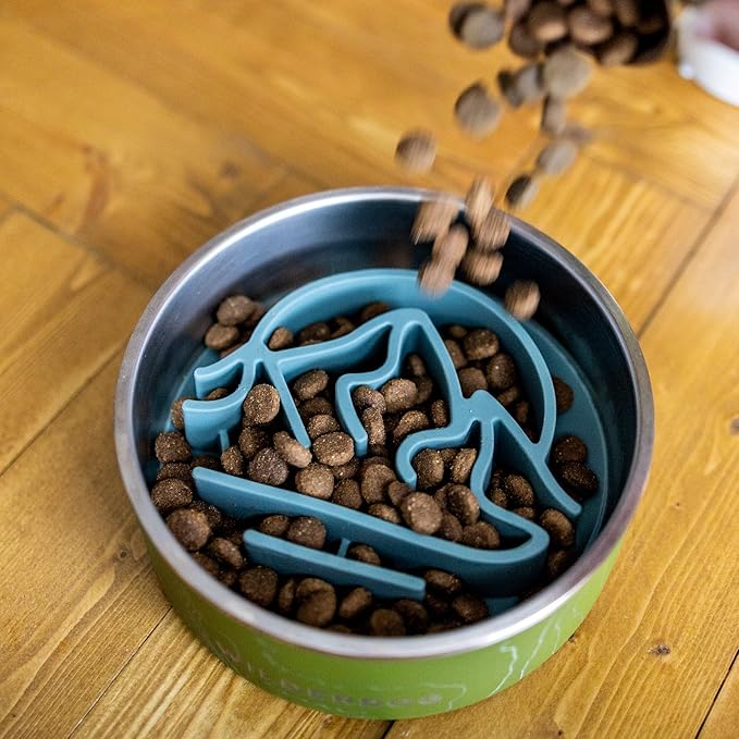 Wilderdog Slow Feeder & Stainless Steel Dog Bowl Set – Black 64 oz BPA-Free Kitchen-Grade Steel with Non-Slip Base – Feeder Promotes Healthy Digestion – Fits 7"+ Bowls – Dishwasher Safe