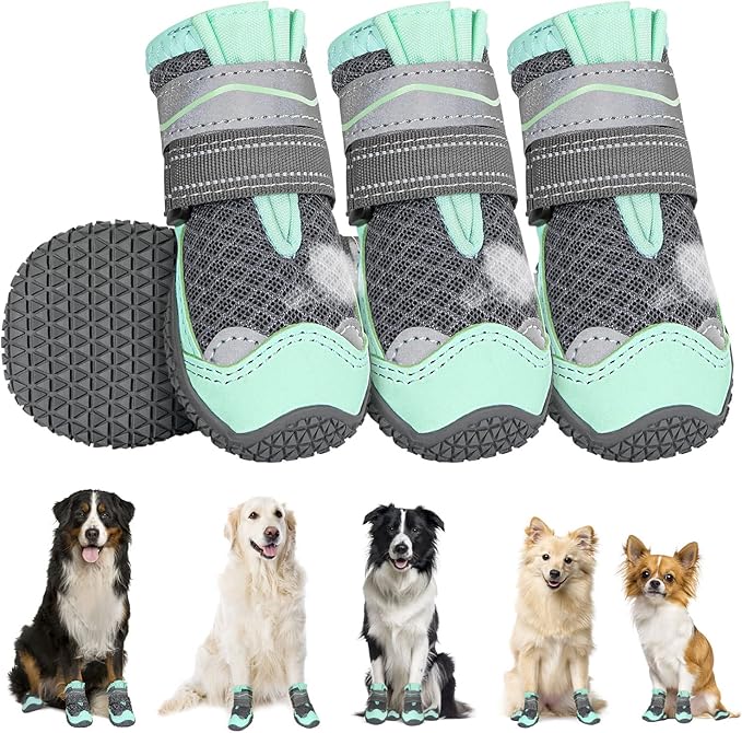 SlowTon Dog Shoes for Large Small Medium Dogs - Breathable Dog Boots for Summer Hot Pavement, Paw Protector for Outdoor Walking Winter Snow, Anti-Slip Rubber Dog Booties for Hardwood Floor (GR 0)