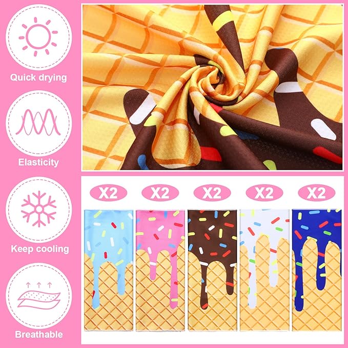 Breling 10 Set Baseball Cream Drip Cooling Towels with Bags 40"x12" Ice Cooling Towels Microfiber Sweat Sport Rags Absorbent Chilly Washcloth for Hot Weather Workout Yoga Gym Coach Sport Party Favors