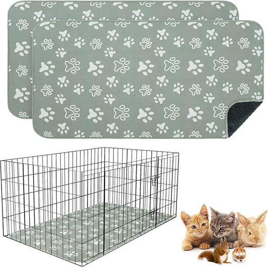 BEAUTYZOO 2 Pack Guinea Pig Cage Liners, Washable Reversible Fleece Guinea Pig Bedding, Waterproof Super Absorbent Pee Pads for Small Animals Rabbit Hamster Bunny - 16"x24" Grey