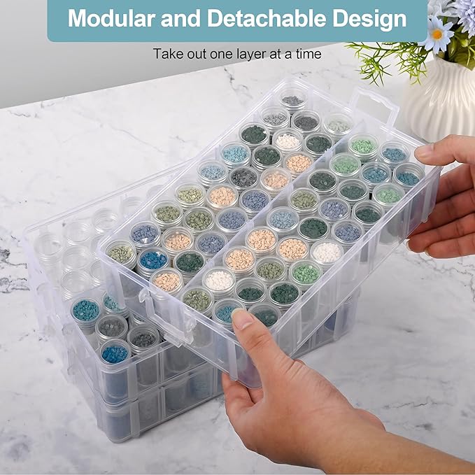 Diamond Painting Storage Container, 3-Tier Bead Organizer Box with 150 Slots, Stackable Crafts Organizers for DIY Diamond Art Craft Jewelry Bead Storage