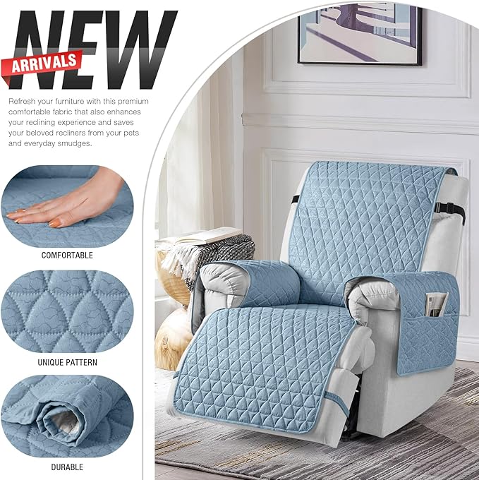 TAOCOCO 100% Waterproof Recliner Cover - Recliner Cover with Non-Slip Granule, Recliner Chair Covers with Elastic Band, Recliner Chair Covers for Reclining Chair (Light Blue,Small-22'')