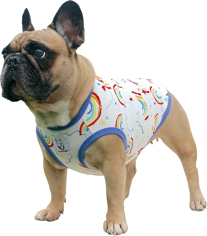 iChoue 100% Breathable Cotton English Bulldog Halloween Cartoon T Shirts Cute Clothes for Medium Large Dogs Vest Tank Tops Terrier Pitbull Rainbow - XLarge