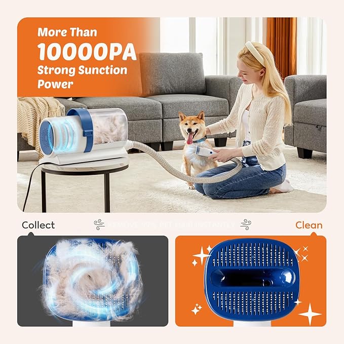 5-in-1 Pet Grooming Vacuum Kit, Dog Clippers with Cordless Low Noise 2.5L Dust Cup, 3 Suction Modes and 5 Groomer Tools for Dogs, Cats and Other Animals Hair Trimmer