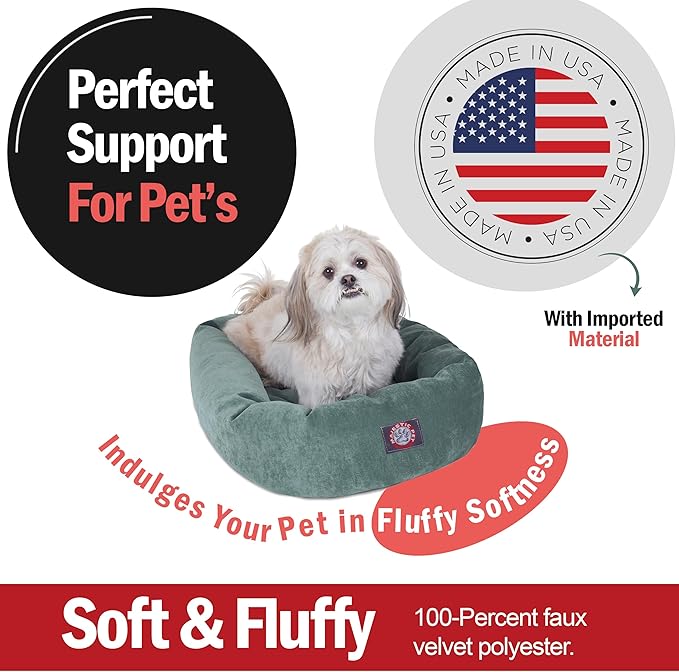 Majestic Pet 24 Inch Micro Velvet Calming Dog Bed Washable – Cozy Soft Round Dog Bed with Spine for Head Support - Fluffy Donut Puppy Mat 24x19x7 (inch) Small – Azure (2025)