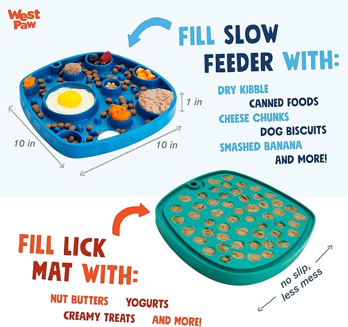 West Paw Seaflex Waves Feast Mat – All-in-One, Slow Feeder, Lick Mat – Encourages Foraging & Food Exploration - Engages Picky Eaters & Slow Feeding - Versatile – Easy to Clean, Non-Toxic - Periwinkle