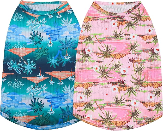 Dog Hawaiian Shirts,Summer Cooling Quick Dry Mesh Breathable T-Shirt Tops for Small Boy Girl Puppy Chihuahua Dogs,Pink+Blue XS