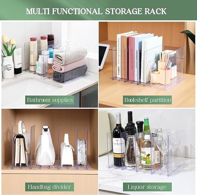 Bag & Purse Organizer for Closet, 2 Pack Adjustable Shelf Divider for Closet - Clear Handbag Shelf Dividers Acrylic Handbag Separators Storage Organizer for Closets Bookshelf (10 Layers)