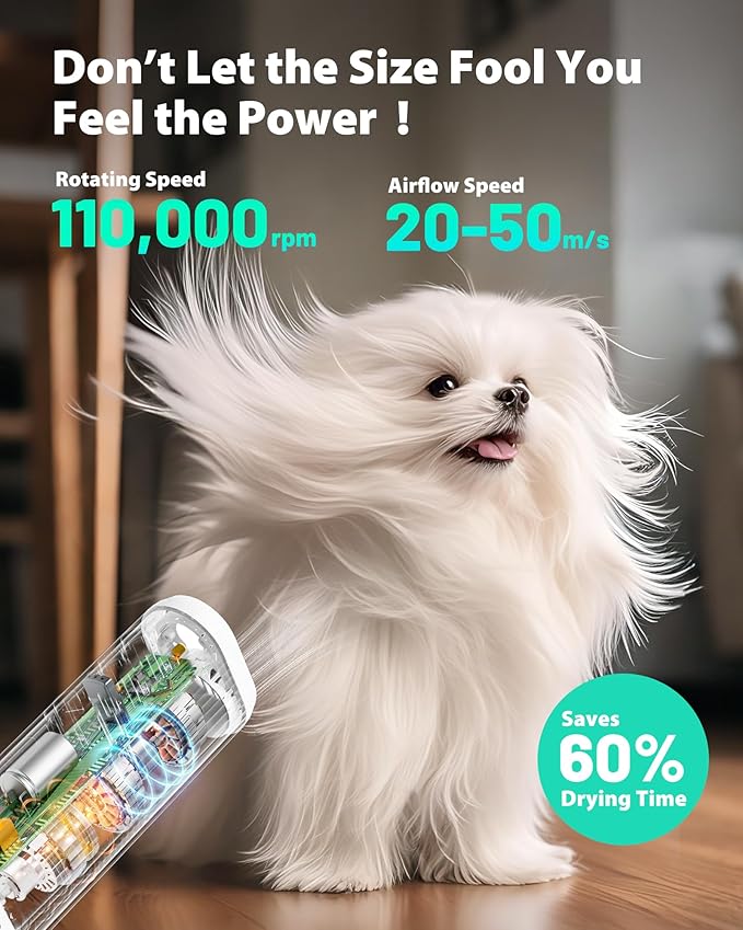 L&W BROS. Hands Free Dog Dryer – Powerful & Professional Pet Blow Dryer for Small & Medium Dogs & Cats, Adjustable Airflow, Easy Storage, Negative Ion Technology (White)