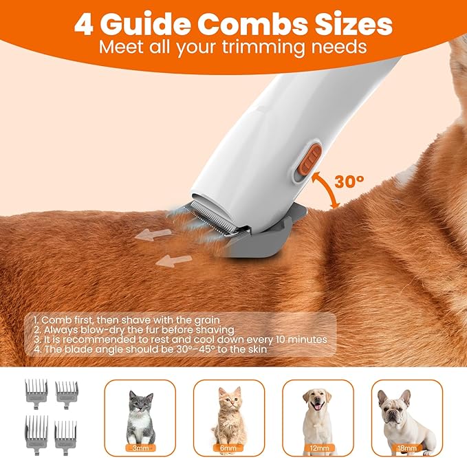 Dog Grooming Vacuum, Dog Grooming Kit with Pet Clippers, 12,000Pa Pet Hair Vacuum for Dogs, Low Noise Home Cleaning Tool in 1, PG10