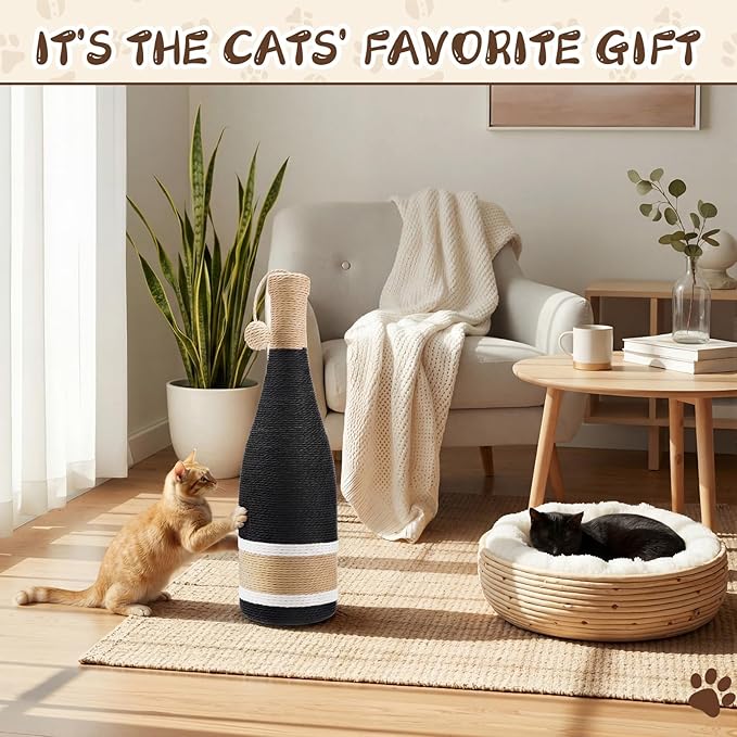 Shappy Cat Scratching Post 24 Inches Red Wine Bottle Simple Design Premium Cat Scratching Board with Hanging Sisal Ball Fiber Kitten Scratcher Suction Cup Base for Pet Toys Indoor Small Medium Kitten