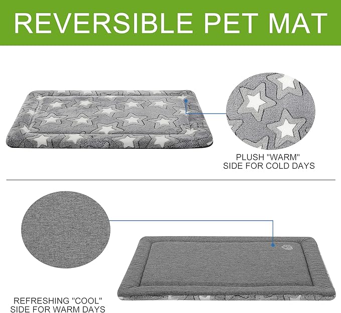 EMPSIGN Dog Crate Pad - Reversible Kennel Mat (Cool & Warm), Machine Washable, Cozy Star Pattern Sleeping Pad for Small Medium Large Dogs, All-Season Pet Bed, Suitable for 36"x24" Dog Crate, Grey