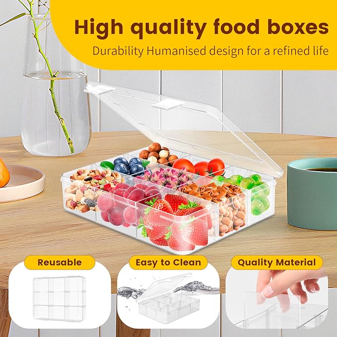 AQSXO 12 Pcs Snack Box Container, 9 Compartments Snack Containers Reusable Meal Prep Lunch Containers.