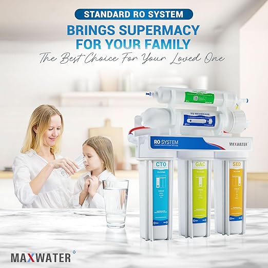 Max Water 100 GPD Reverse Osmosis Water Filtration System - 5 Stage RO System with Faucet and Tank Plus 4 Extra Filters - Under-Sink/Wall Mount (White, with Tank & Faucet) - Model : RO-5W2