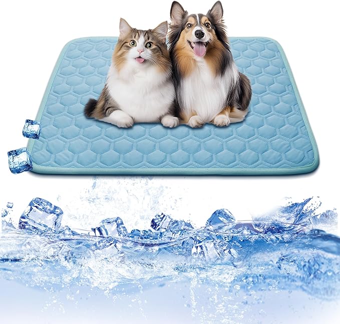 Mannice Upgraded Self-Cooling Mat for Dogs & Cats - Thicken, Washable, Non-Toxic, Foldable & Non-Slip Dog Cooling mat Pet Cooling Pad for Indoor, Outdoor, Car- Perfect for Summer (Blue, XS)