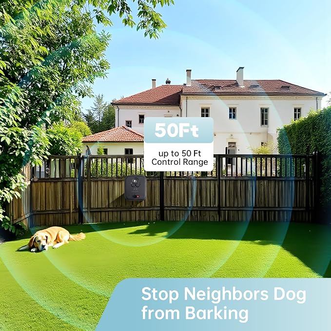 Ultrasonic Dog Bark Deterrent Device up to 50Ft Range, High-Frequency Anti-Barking Stopper for Dogs with 3 Modes, Indoor/Outdoor Control, Neighbor-Friendly Silencer Box