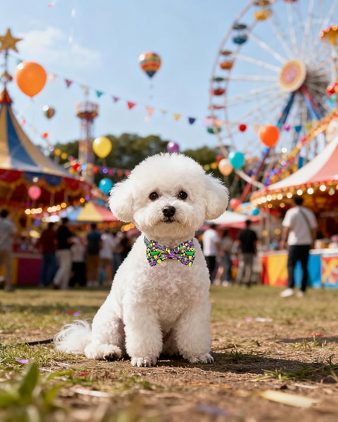 PET SHOW 10 Pack Mardi Gras Small Dog Bow Ties Sliding Collar Attachment Puppies Cats Pet Bowties for Holiday Party Bowknots Collar Charms Grooming Accessories