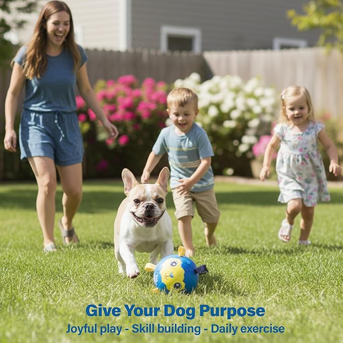 Race&Herd 7" Jolly Soccer Ball for Dogs - Tough Durable Dog Ball Toy with Straps, Pet Bouncy Herding Balls for Dogs, Floating Dog Balls with Tags for Water Fetch, BaaBaaBall (Blue)