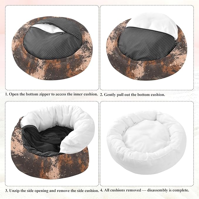 Brown Grey Mottled Pattern Pet Dog Beds Calming Anti Anxiety fluffier Calming Bed for Medium Size Pets Supplies