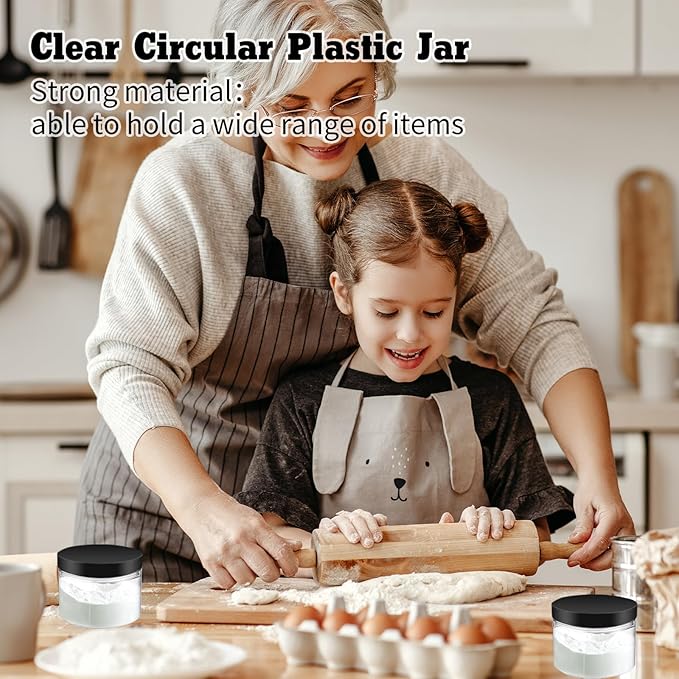 60 Pcs 10 oz Clear Plastic Jars Containers Cylinder Round Containers Airtight Screw Wide Mouth Storage Jars with Lids for Food Kitchen Honey Butter Cosmetics(Black)