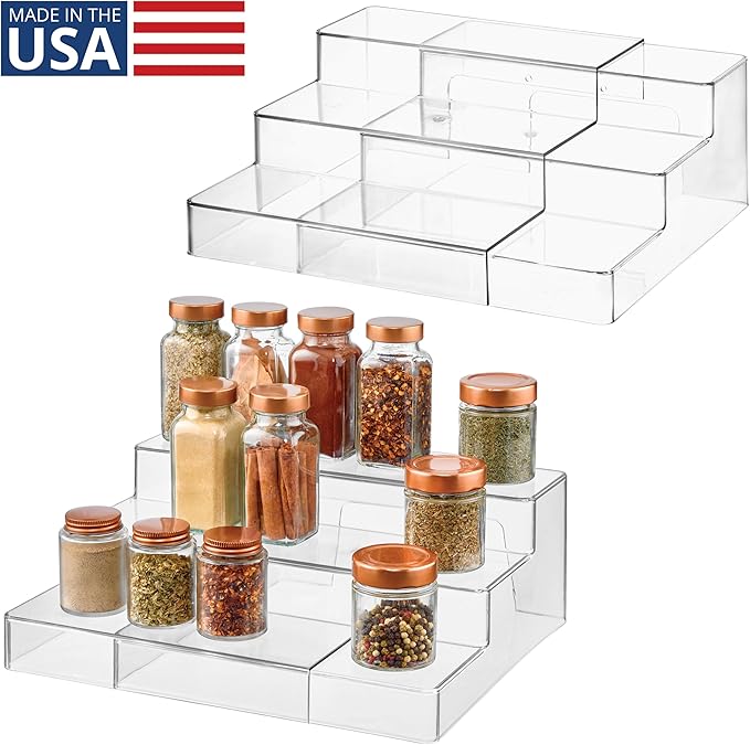 iDesign 3-Tier Expandable Spice Rack Organizer for Cabinet, Pantry or Countertop, Clear, Made in USA