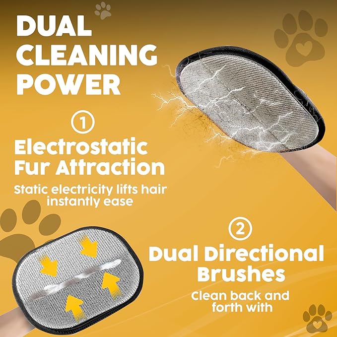 2 Pack PET Hair Remover Gloves – Electrostatic Dog & Cat Hair Removal Glove, Reusable Pet Fur Remover for Couch, Furniture, Clothes & Car Seats, Lint Remover Tool, Animal Hair Remover Cleaning Mitt