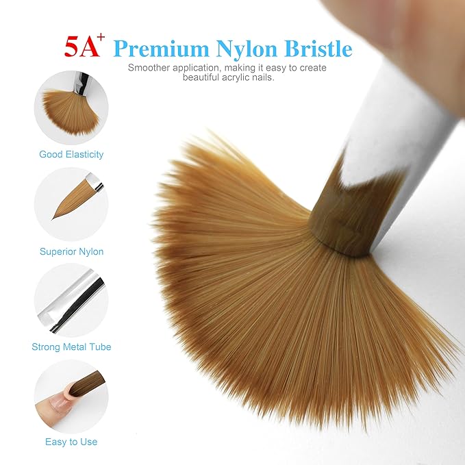 3pcs Acrylic Nail Brush Set | Irregular Transparent Professional-Grade Brushes For Powder, Extensions & Nail Art | Salon & Home Use For Beginner And Professional(size 8/12/14)