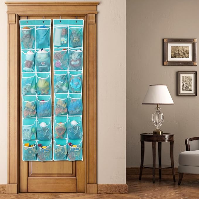 2PK Over the Door 12 Large Pockets Hanging Shoe Organizer, Turquoise