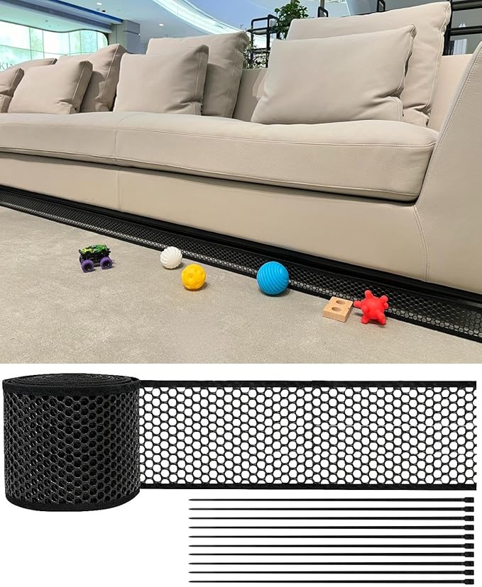 Under Couch Blocker, 394 x 5.9 Inches Under Bed Blocker for Pets - Prevent Lost Toys for Under Furniture with 10 Zip Ties, Couch Accessories (Black)