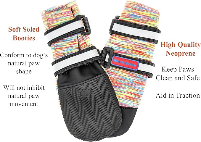 All Weather Neoprene Paw Protector Dog Boots with Reflective Straps in 5 Sizes! (Multicolor XXL)