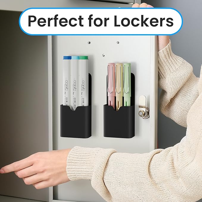 4 Pack Magnetic Marker Holder for Whiteboard, Wall Pen Holder Organizer for Dry Erase Markers, Pencils, Ideal for Classroom, Office, Refrigerator, and Locker (Black)